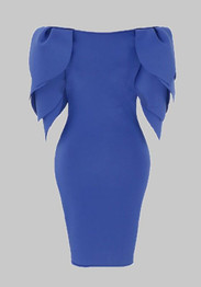 Blue Ruffle Mermaid Petal Sleeve Bodycon Banquet Elegant Party Midi Dress