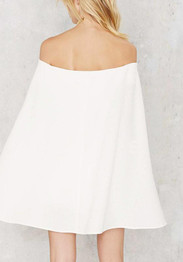 White Plain Bandeau Boat Neck Off Shoulder Cloak Bodycon Mini Dress