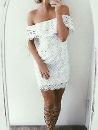 Casual Sexy Bateau Off Shoulder Bodycon White Solid Dress