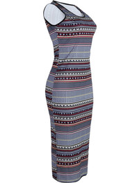Casual Striped Midi Round Neck Sleeveless Bodycon Dress
