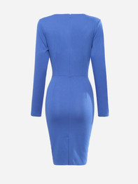 Casual V Neck Patchwork Plain Pleated Split Bodycon-dress