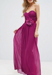 New Purple Pleated Bandeau Bow Sleeveless Chiffon Maxi Dress