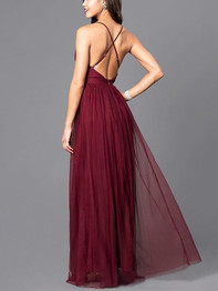 New Burgundy Patchwork Grenadine Irregular Spaghetti Straps Backless Deep V-neck Homecoming Floor Length Maxi Dress