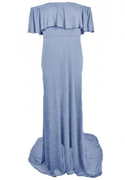 Blue Ruffle Draped Off-shoulder Boat Neck Elegant Maternity Maxi Dress