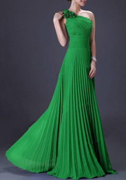 Green One Shoulder Pleated Elegant Prom Evening Party Maxi Dress