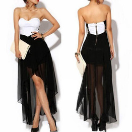 White Patchwork Zipper Irregular Bandeau Maxi Dress