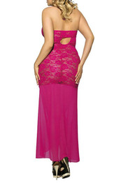 Rose Carmine Patchwork Lace Irregular Tie Back Backless Maxi Dress