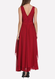 Burgundy Draped Lace Backless Banquet Elegant Party Maxi Dress