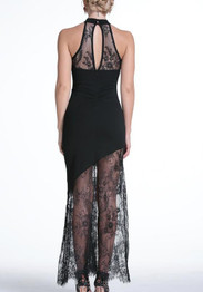 Black Patchwork Cut Out Lace Sequin Backless Maxi Dress