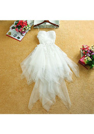 White Patchwork Lace Grenadine Irregular Bandeau Fashion Midi Dress