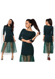 Green Patchwork Grenadine Round Neck Fashion Midi Dress