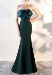 Green Draped Bow Off Shoulder Backless For Wedding Gowns Banquet Elegant Maxi Dress