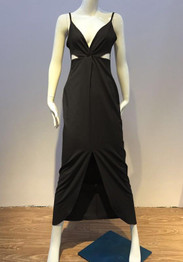 Black Spaghetti Strap Cut Out Backless Plunging Neckline Sleeveless Maxi Dress