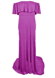 Casual Purple Ruffle Draped Off-shoulder Boat Neck Elegant Maternity Maxi Dress