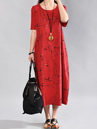 Casual Round Neck Abstract Print Sack Maxi Dress