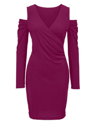 Casual Surplice Plain Off Shoulder Bodycon Dress