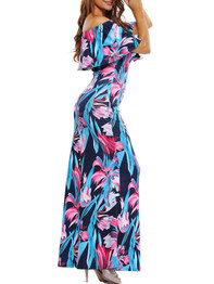 Casual Floral Printed Flounce Off Shoulder Exquisite Maxi Dress