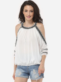 Casual Tassel Off Shoulder Chiffon Hollow Out Blouse
