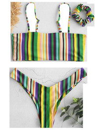 High Cut Stripes Bandeau Bikinis Swimwear