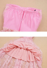 Pink Patchwork Irregular Bow Bandeau Lace Sweet Midi Dress