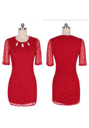 Casual Red Patchwork Hollow-out Lace Zipper Mini Dress