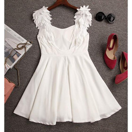 Casual White Patchwork Lace Condole Belt Pleated Zipper Mini Dress