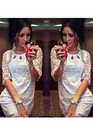 Casual White Patchwork Hollow-out Lace Zipper Mini Dress