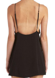 Casual Black Patchwork Lace Condole Belt Backless V-neck Mini Dress