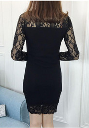 Casual Black Patchwork Lace Round Neck Fashion Cotton Mini Dress