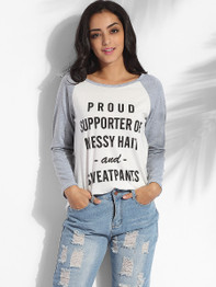 Casual Round Neck Cotton Letter Printed Long-sleeve-t-shirt