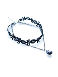 Casual Rhinestone Lace Layered Choker Necklace