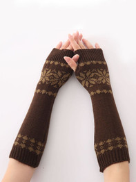 Casual Knit Arm Warmer Fingerless Snowflake Long Gloves