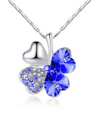 Charming Faux Crystal Clover Shape Pendant Necklace