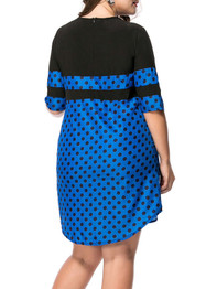 Casual Round Neck Curved Hem Polka Dot Striped Plus Size Shift Dress