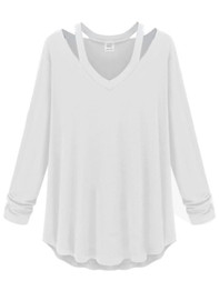 Casual Attractive V Neck Plain Long-sleeve-t-shirt