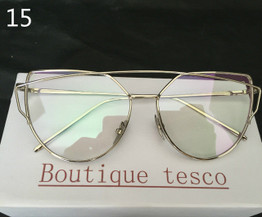 New Cat Eye Aviator Sunglasses Women Vintage Fashion Metal Frame Mirror Sunglasses