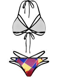 Casual Halter Hot Strappy Contrast Trim Printed Bikini