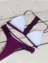 Casual Spaghetti Strap Braided Hollow Out Plain Bikini