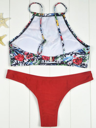 Casual Spaghetti Strap Floral Printed Bikini