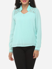 Casual Lace Plain Elegant Band Collar Blouse