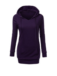 Casual Drawstring Kangaroo Pocket Plain Hoodie