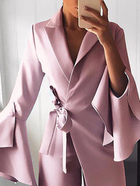 New Pink Belt Irregular Bell Sleeve Elegant Party Wide Leg Palazzo Long Jumpsuit Pant