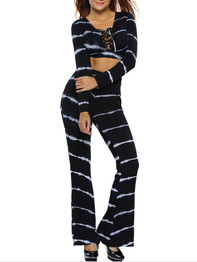 Lace-Up Striped Tie/Dye Crop Top And Flared Pant