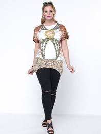 Casual Stylish Printed Round Neck Asymmetric Hem Plus Size T-Shirt