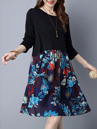 Casual Round Neck Slit Pocket Fascinating Printed Skater Dress
