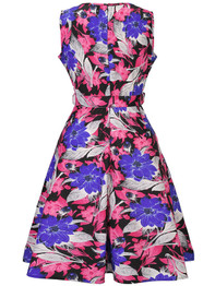 Casual Colorful Round Neck Belt Floral Printed Skater Dress