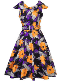Casual Lapel Belt Floral Printed Remarkable Skater Dress