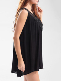 Casual Hollow Out Patchwork Plain Mini Shift Dress