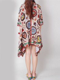 Casual Round Neck Asymmetric Hem Printed Shift Dress