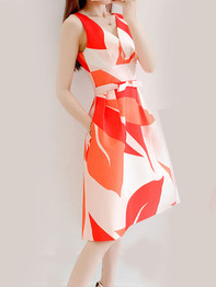 Casual V-Neck Pocket Color Block Skater Dress